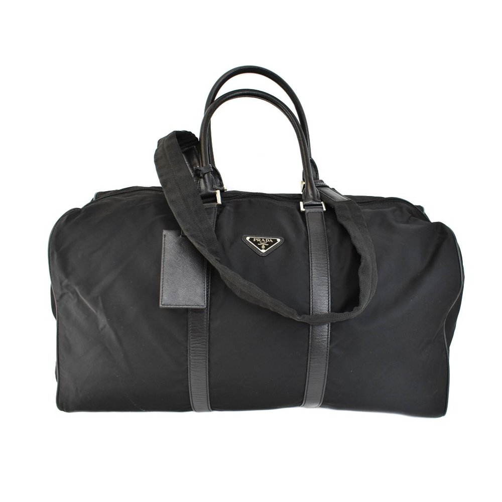PRADA: Black, Tessuto Nylon & Saffiano Leather Duffel/Weekender Bag (su) - Picture 1 of 12